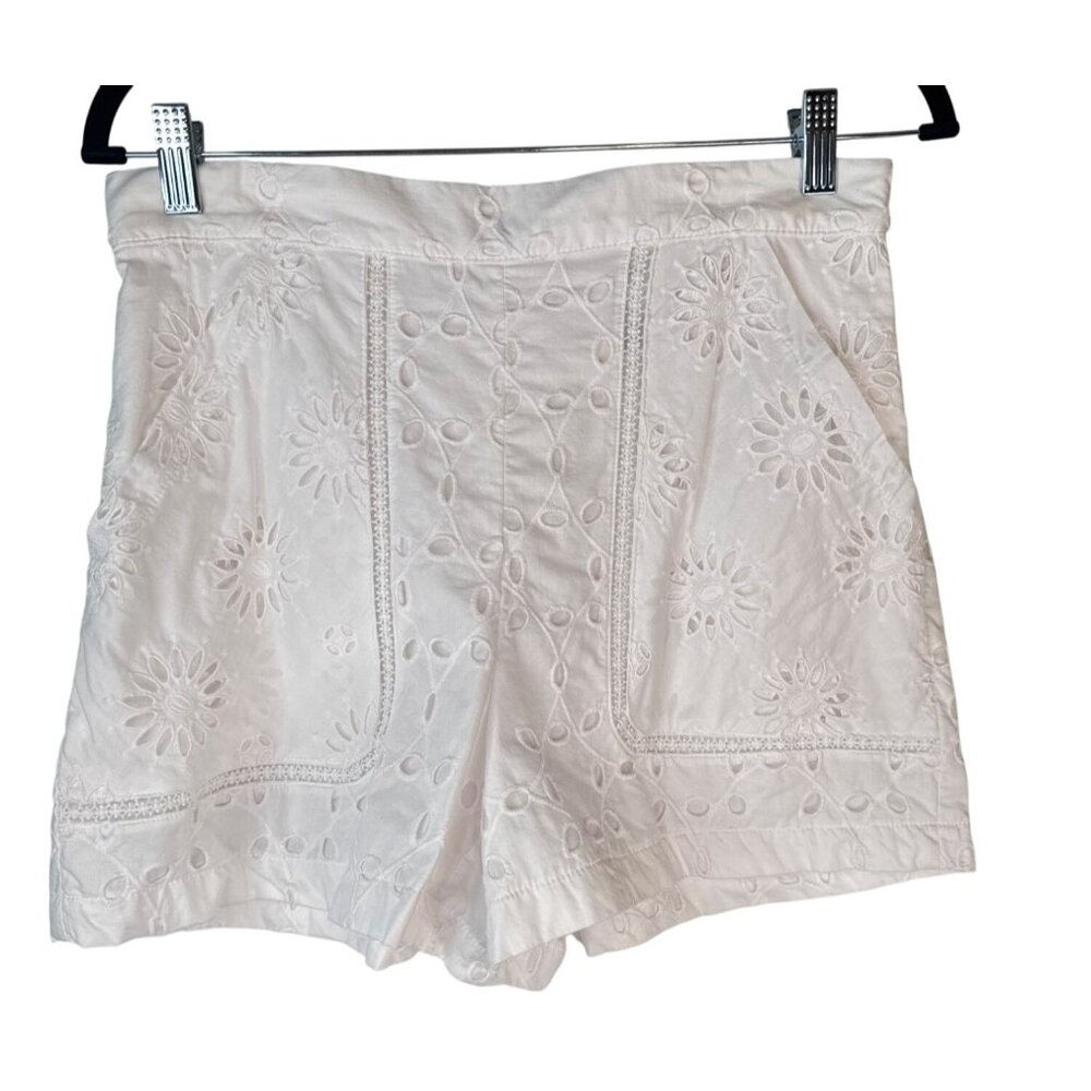 2/$30 ZARA White Medium Embroidered Cotton Shorts